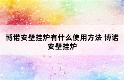 博诺安壁挂炉有什么使用方法 博诺安壁挂炉